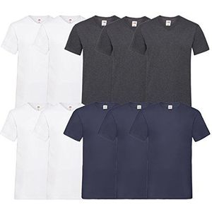 Fruit of the Loom T-shirt, met V-hals, in verschillende maten en kleuren, 10 stuks, 4 wit - 3 marineblauw - 3 donkergrijs gemêleerd, XL