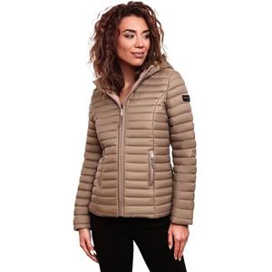 MARIKOO B857 Gewatteerde damesjas, overgangsjas, gewatteerde jas met capuchon, voor voorjaar, taupe, M