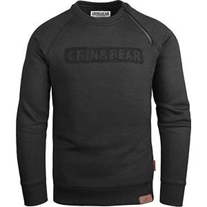 Grin&Bear GEC541 Crew Neck Capuchontrui voor heren, met capuchon hoody, met design en rubberen rits, zwart, M