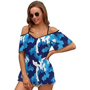 Modieuze Camouflage Patroon Vrouwen Blouse Koude Schouder Korte Mouw Jurk Tops T-shirts Casual T-shirt S