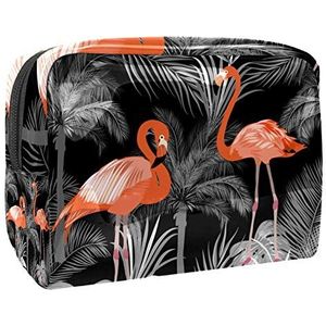 Draagbare make-up tas met rits reizen toilettas voor vrouwen handige opslag cosmetische zakje flamingo zwart