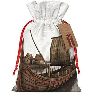 Kerst Gift Zakken Kleine Jute Zakken Met Trekkoord Oude Viking Boot Print Party Gift Zakjes Halloween Snoep Zakken