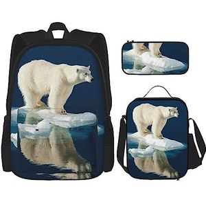 Polar Bear rugzak gepersonaliseerde reistas met lunchtas etui set van 3 stuks, Zwart, Eén maat, Rugzakken