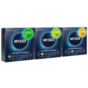 MY.SIZE Condoomset maten 1, 2, 3-47, 49, 53 mm, 3 x 3 stuks - de juiste maat voor iedereen