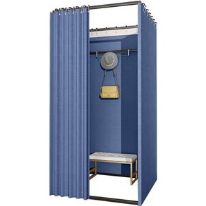 SAFWEL Display Rack staande kleedkamer draagbare verwijderbare paskamer, kleedstation met schaduwgordijn en haak, eenvoudige installatie (kleur: blauw, maat: 80 x 80 x 200 cm)