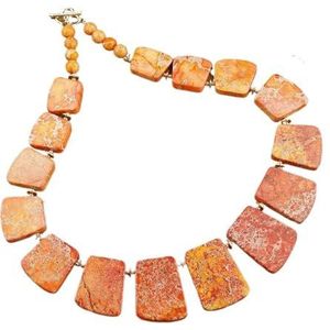 Women Gemstones Beads Choker Necklace Natural Sea Sediment Jaspers Slab Beads Necklace Fashion Jewelry (Color : Oranje)