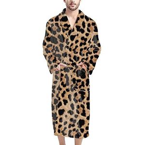 Satijnen nachtjapon voor mannen, Kamerjas met lange mouwen, verstelbare stropdas aan de voorkant, badjas, badhanddoek, badjassen(Brown Leopard)