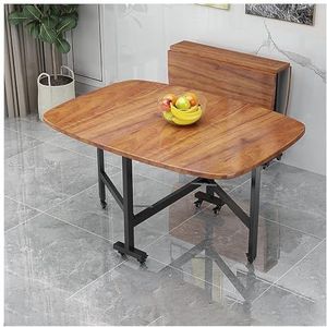 Opvouwbare keukentafel, houten studeerwerkstation PC-laptoptafel, eettafel met drop leaf, ruimtebesparend, ontwerp met ronde randen, verstelbare beweegbare keukenbureautafelwielen (Color : Brown, Si