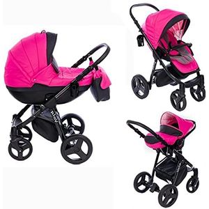 Lux4Kids Storm Pink V04 2-in-1 kinderwagen, 3-in-1 lekvrije leuning, aluminium frame, buggy, babyzitje, Isofix Volqer by Lux4Kids Storm Pink V04 2-in-1 zonder babyzitje