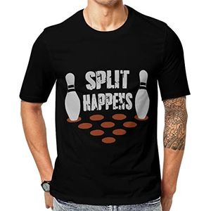 Split Happens Bowling T-shirt met korte mouwen voor heren met ronde hals print casual T-shirt M