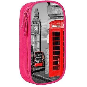 Engeland UK Retro London Telefoon Potlood Case, Medium Size Pen/Potlood Houder Pouch Tas met Dubbele Ritsen voor Werk, Schattig, roze, Eén maat, Koffer