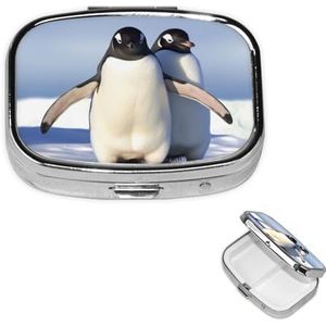 Pillendoosje Pil Doos Leuke Pinguïn Pil Organizer 2 Compartiment Kleine Pil Case voor Portemonnee of Pocket Reizen Pillendoos Draagbare Pil Container Houder Vitamine Organizer