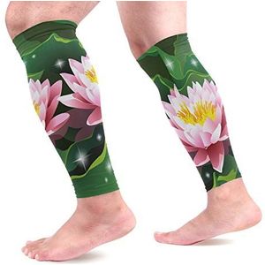 EZIOLY Lotus Bloemen Op Water En Glanzende Sterren Sport Kalf Compressie Mouwen Been Compressie Sokken Kalf Guard voor hardlopen, Fietsen, Moederschap, Reizen, Verpleegkundigen