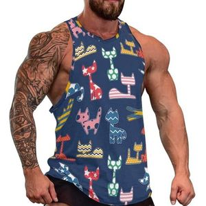 Abstract Katten Patroon Mannen Tank Top Grafische Mouwloze Bodybuilding Tees Casual Strand T-Shirt Grappige Gym Spier