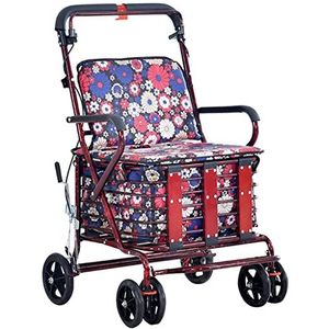 Opvouwbare rollator Walker met Break & Seat voor ouderen, Heavy Duty Boodschappenwagen, Utility Cart met Rugleuning, Foam Handvat Grote Boodschappentas