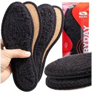 SULPO 2 paar winterinlegzolen - zachte, warme inlegzolen schapenwol en kurk - schokdemping dankzij natuurlijke kurk - dikke thermo - zwarte winterinlegzolen
