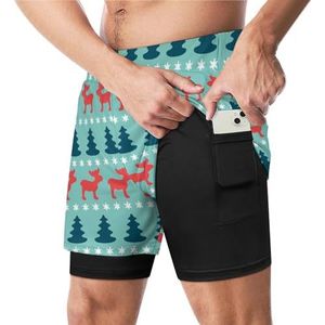 Kerst Sparboom Eland Grappige Zwembroek met Compressie Liner & Pocket Voor Mannen Board Zwemmen Sport Shorts