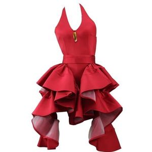 FZHQNZJF Dames Latijn Competitie Danskleding Rugloos Balzaal Dansjurken Onregelmatig Salsa Tango Prestaties Kostuums Mouwloos Dansende Kleding voor Rumba Samba,Rood,L