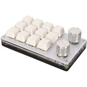 Minitoetsenbord, Blauwe Schakelaar DIY Programmeerbaar Acryl Toetsenbord met één Hand, 12 Toetsen met 2 Knoppen voor Pc (melk wit)