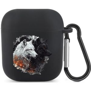 Zwart & Wit Wolf Leuke Case Voor AirPods 2&1 Schokbestendige Beschermende Hoofdtelefoon Gevallen Cover Met Sleutelhanger Voor Mannen Vrouwen