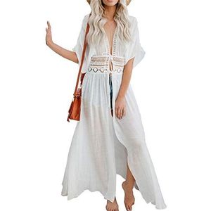 L-Peach Dames zomer gebreide jas bikini cover up casual losse overgooier kaftan strandjurk zomerjurk één maat, A wit., One size