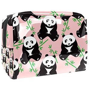 Make-uptas PVC toilettas met ritssluiting waterdichte cosmetische tas met Panda en bamboe roze voor vrouwen en meisjes