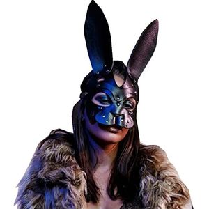 QEXTY Konijnenmasker Vrouwelijk Sexy Zwart PU Lederen Masker Vrouwelijk Cosplay Gezicht Bunny Masker Nachtclub Halloween Party Mask (Kleur: Zwart, Maat: Eén maat)