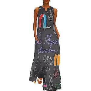 Physics And Science Elements Doodles dames enkellengte jurk slim fit mouwloze maxi-jurken casual zonnejurk 4XL