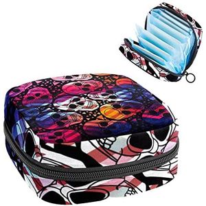 Periode Pouch Draagbare Tampon Opbergtas,Tampon Houder voor Portemonnee Vrouwelijke Product Organizer,Halloween Skull, Meerkleurig, 4.7x6.6x6.6 in/12x17x17 cm