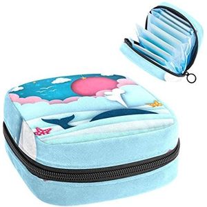 Cartoon Walvis,Periode Pouch Draagbaar,Tampon Opbergtas,Tampon Houder voor Portemonnee Vrouwelijke Product Organizer, Meerkleurig, 4.7x6.6x6.6 in/12x17x17 cm