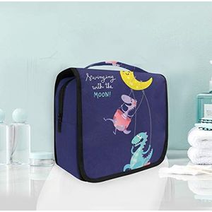 Swingende maan blauwe dinosaurus opknoping opvouwbare toilettas make-up reisorganisator tassen tas voor vrouwen meisjes badkamer