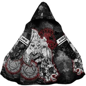 BBYOUTH Noorse Mythologie Cosplay Halflang Mantel met Capuchon en Zak, Voering van Imitatiekasjmier Middeleeuws Retro Jasje,Odin's horn,3XL
