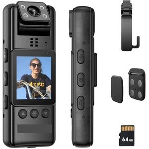 Draagbare DV-camera A23 Infrarood Nachtzicht Mini Camera 1080P 180 Roterende Len Video Recorder Kleine Camcorder Politie BodyCam Magnetische Clips(Camera 128GB)