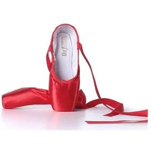 Ballet Pointe schoenen, satijnen ballerina balletschoenen, ballerina's met siliconen teenbeschermers en lint voor meisjes en vrouwen, Rood, 39 (23.5cm)