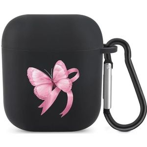 Vlinder Borstkanker Awareness Leuke Case voor AirPods 2&1 Schokbestendige Beschermende Hoofdtelefoon Gevallen Cover Met Sleutelhanger Voor Mannen Vrouwen