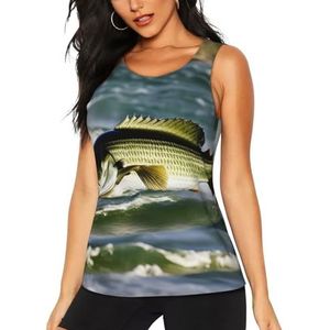 PPHGUT Bas Vissen Golf Print Vrouwen Zomer Tank Tops Atletische Vakantie Running Wandelen Outdoor Fitness Camping, Zwart, S