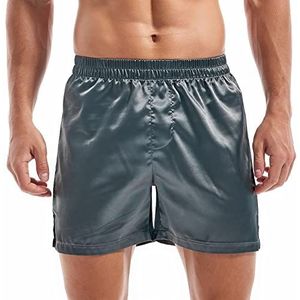 Amy Coulee Satijnen slaapshorts heren nachtkleding boxershorts, donkergrijs, S