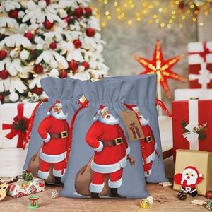 Kerst Trekkoord Gift Zakken Leuke Kerstman Gedrukt Xmas Wrapping Bag Herbruikbare Kerst Goody Bags voor Cadeaus Kerstvakantie Party Decor