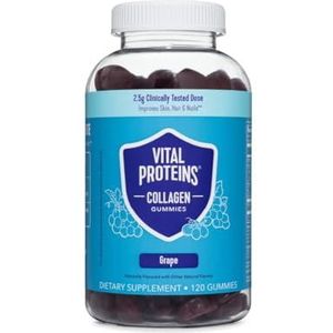 Vital Proteins Gomitas de colágeno, 2,5 g de colágeno clínicamente probado para cabello, spel, uñas y arrugas, 120 ct, suministro de 30 días, sabor a uva