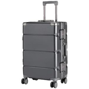 Effen Kleur Koffer Aluminium Frame Grote Capaciteit Reizen Hoge Trolley Case Wachtwoord Koffer 20 Inch Bagage, Donkergrijs, 28