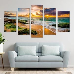 Foto's Schilderijen voor Woonkamer Slaapkamer Thuiskantoor Decoraties 5-delig Moderne Hawaii Strand Gouden Zonsondergang Wanddecoratie Moderne Kunstprint Muurdecoratie (Niet ingelijst)
