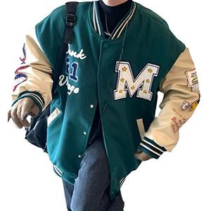 SMIMGO Dames Baseball Varsity Jacket Sweatjack College Bomber Jacket Vintage Oversized Sweatshirt voor Tiener Meisjes Y2K Mode Jas Top Herfst (kleur: Een groen, Maat: XXL)