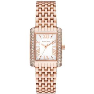 Michael Kors Emery dameshorloge, kwartsuurwerk met horlogeband van roestvrij staal of leder, Roze goudtint en wit