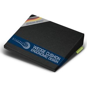 Beautissu Vormvast wigkussen met anti-slip overtrek, wasbaar en ritssluiting, ergonomisch zitkussen, wigkussen voor stoel, thuiskantoor, stoelkussen, kantoor, 37 x 33,5 cm, zwart, BeauErgo