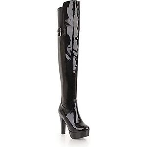 HJUGHPN Womens Laarzen Platform Dij Hoge Laarzen Vrouwen Sexy Hoge Hakken Over-the-Knee Boot Vrouwelijke Rode Ronde Neus Rits Hoge Dans Fetish Schoenen Big Size, zwart, 43.5 EU