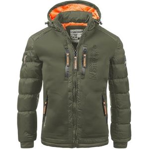 Geographical Norway IMS Production Gewatteerde winterjas voor heren met capuchon, gevoerde warme anorak, S-7XL, outdoor ski, snowboard, jas met capuchon voor de winter/herfst, kaki, M