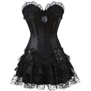 WEITING Gothic Sexy Korsett Jurk met Linten, Beenderen Bustier Burlesque Tailletrainer Body Shaper Afslankende Kant Korsett Tops met Minirok-Jurk, S
