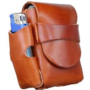 Opbergdoos van echt leer, aanstekerrek, retro handgemaakt, kleine heuptas for heren en dames in combinatie met een aansteker.(Brown)