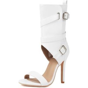 MRKEWUNEY Damess Veter-Up Sandalen Gladiator Bootie Gluren Teen Stiletto Bootie Big Size Enkellaarzen Sandalen Cutout Caged Zomer Bootie White Size 42