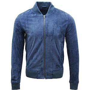 Varsity Suede Leren Bomberjack voor heren, Blauw, XL